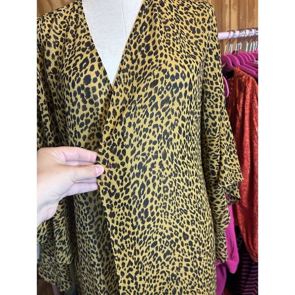Umgee Cheeta Print Open Cardigan Duster Sz S Women’s Boho Sheer Tiered Sleeve - Picture 4 of 12